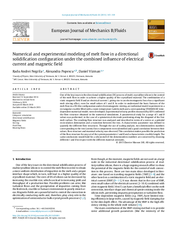 (PDF) Numerical and experimental modeling of the melt flow in a ...
