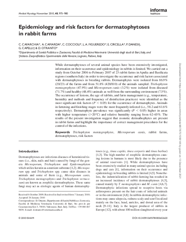 (PDF) Epidemiology and risk factors for dermatophytoses in rabbit farms