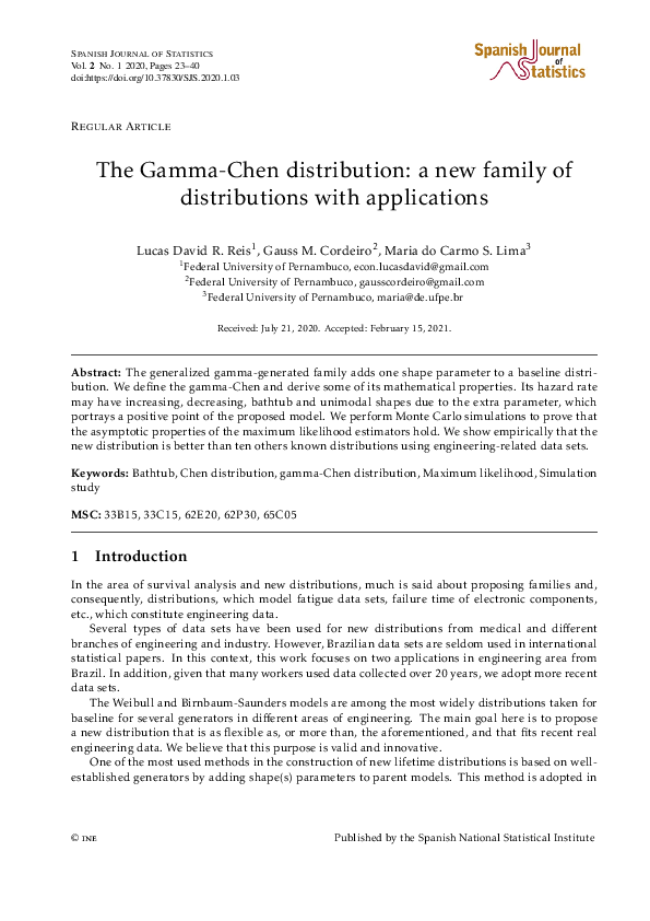 (PDF) The Gamma-Chen distribution: a new family of distributions with ...