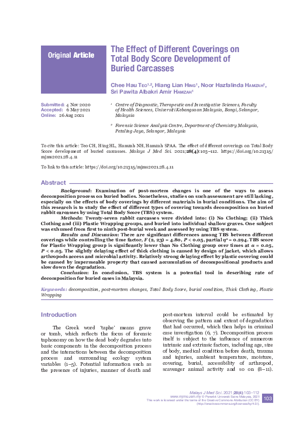(PDF) The Effect of Different Coverings on Total Body Score Development ...