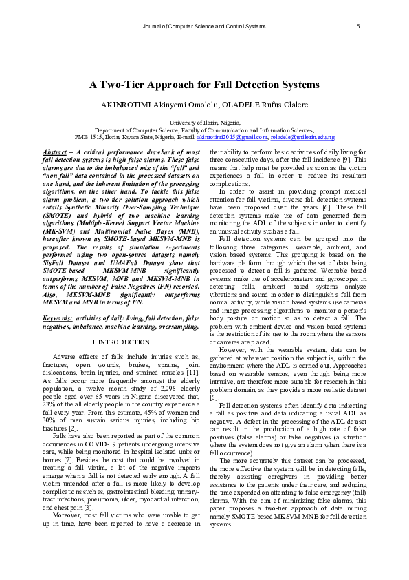 (PDF) A Two-Tier Approach for Fall Detection Systems