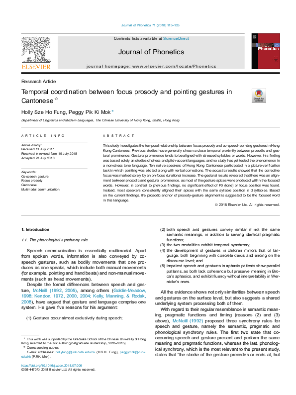 (PDF) Temporal coordination between focus prosody and pointing gestures ...