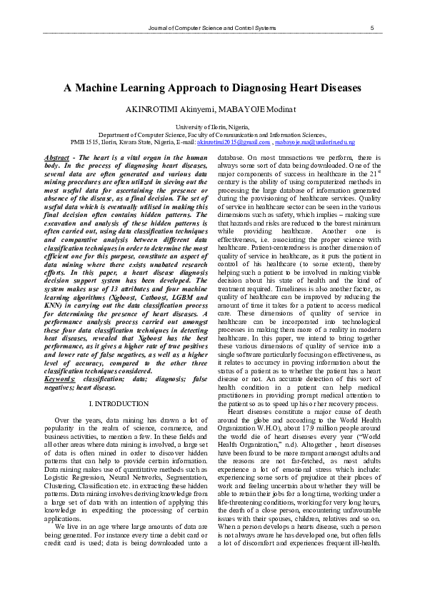 (PDF) A Machine Learning Approach to Diagnosing Heart Diseases