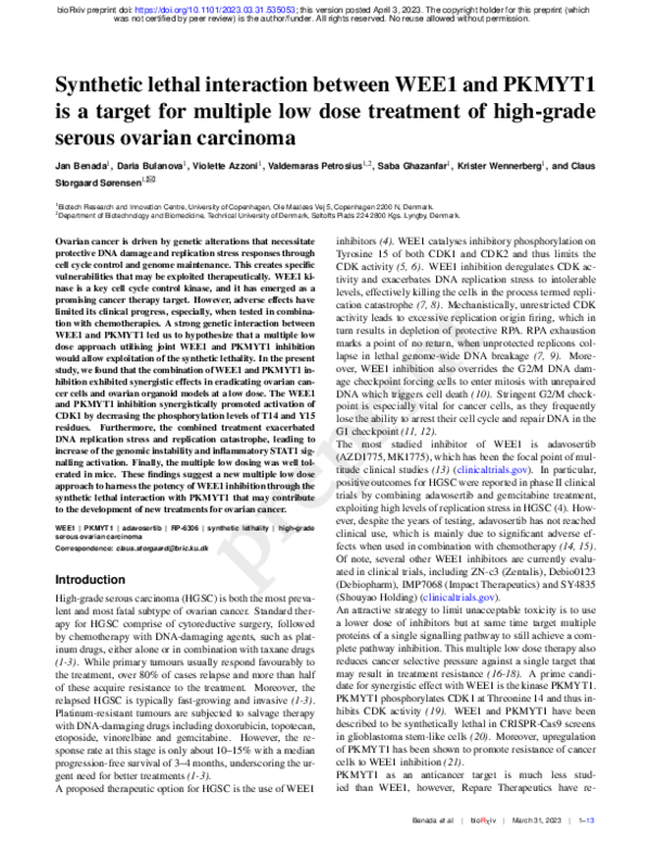 (PDF) Synthetic lethal interaction between WEE1 and PKMYT1 is a target ...
