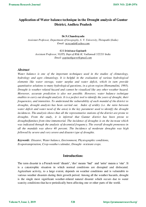 (PDF) Application of Water balance technique in the Drought analysis of ...
