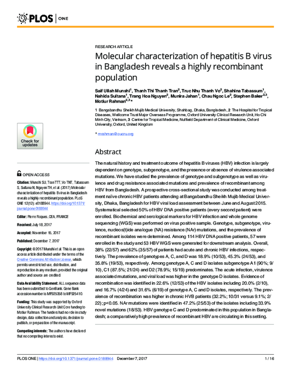 (PDF) Molecular characterization of hepatitis B virus in Bangladesh ...