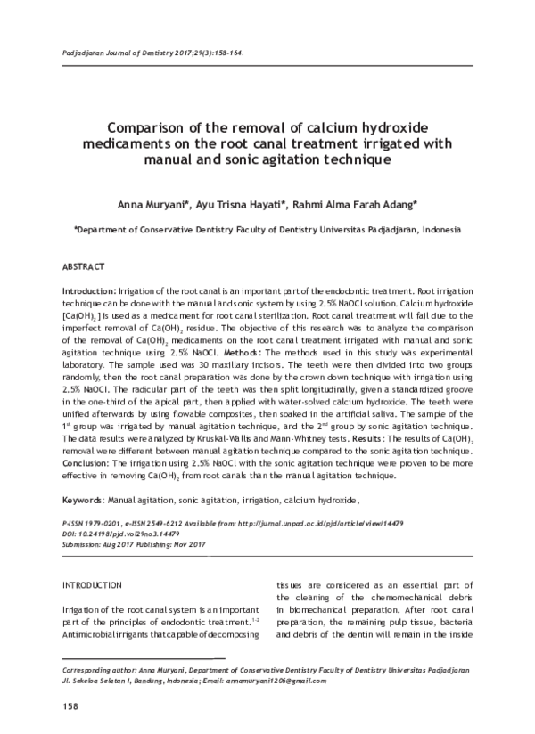 (PDF) Comparison of the removal of calcium hydroxide medicaments on the ...