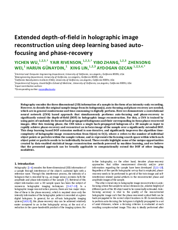 (PDF) Extended depth-of-field in holographic imaging using deep ...