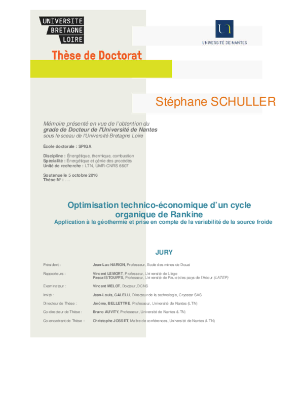 (PDF) Optimisation technico-économique d'un cycle organique de Rankine ...