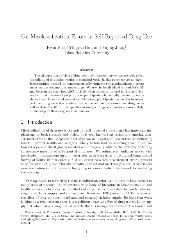(PDF) On Misclassification Errors in Self-Reported Drug Use