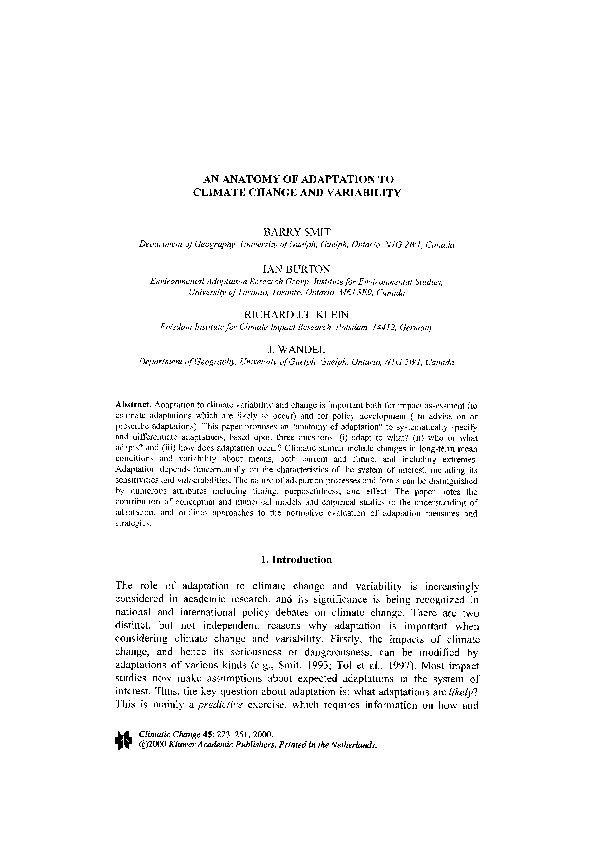(PDF) An Anatomy of Adaptation to Climate Change and Variability