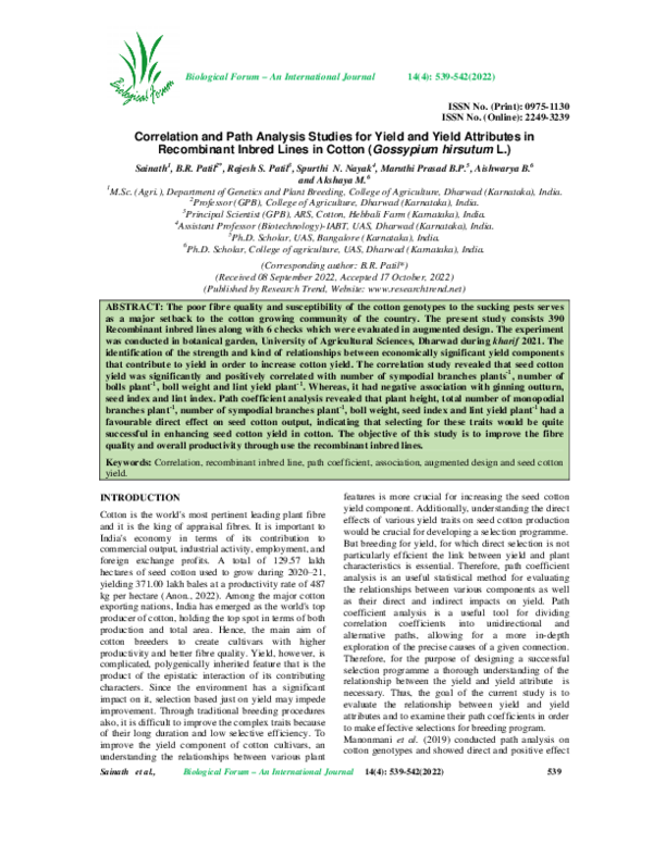 (PDF) Correlation and Path Analysis Studies for Yield and Yield ...