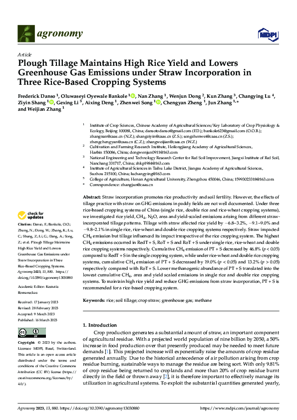 (PDF) Plough Tillage Maintains High Rice Yield and Lowers Greenhouse ...