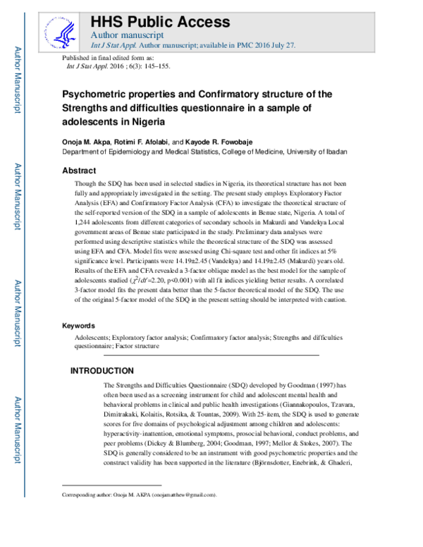 (PDF) Psychometric properties and Confirmatory structure of the ...