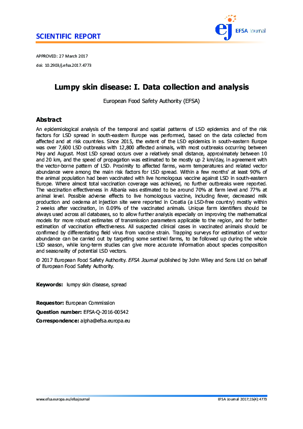 (PDF) Lumpy skin disease: I. Data collection and analysis