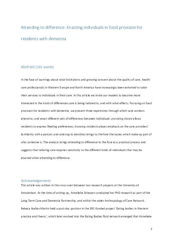 (PDF) Attending to difference: enacting individuals in food provision ...