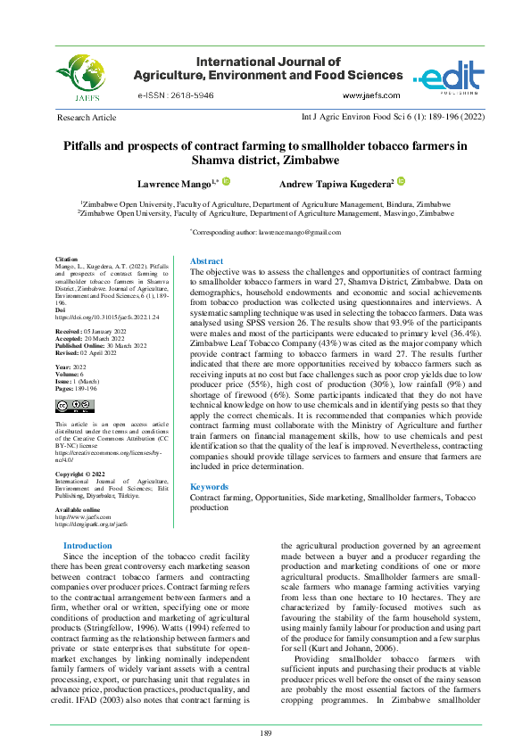 tobacco contracts Inside the 'Bondage' of Zimbabwe's Contract Farming PDF) Pitfalls and prospects of