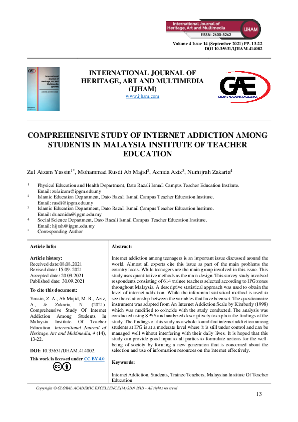 (PDF) Comprehensive Study of Internet Addiction Among Students in ...