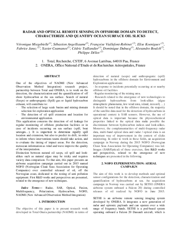 (PDF) Radar and optical remote sensing in offshore domain to detect ...