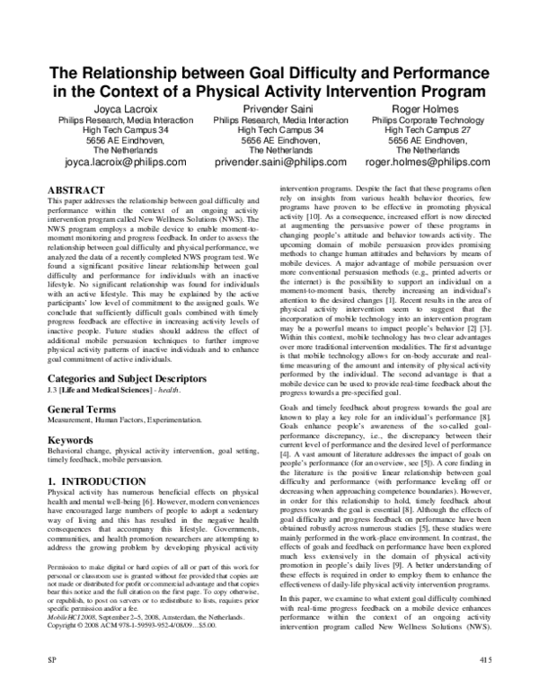 (PDF) The relationship between goal difficulty and performance in the ...