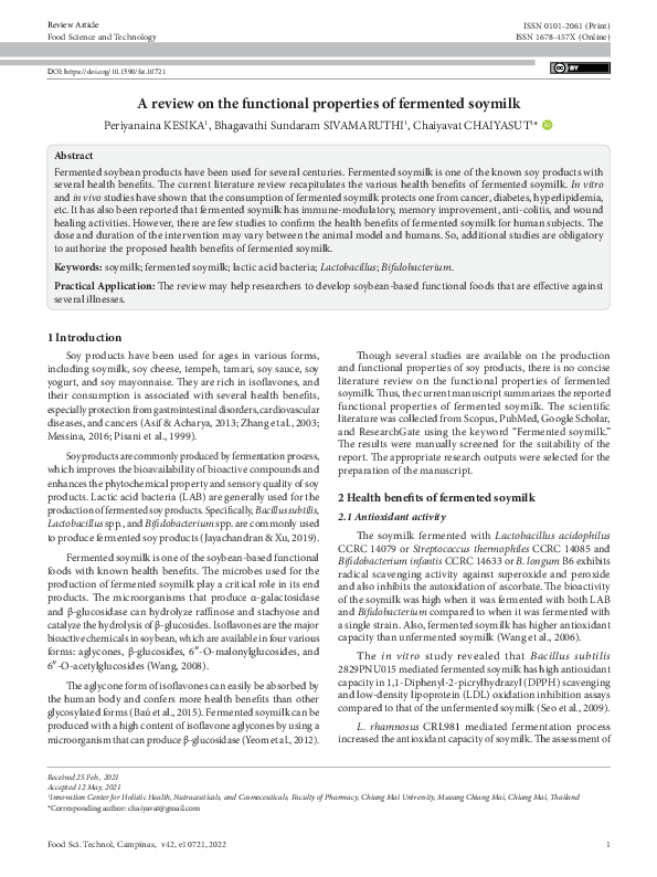 (PDF) A review on the functional properties of fermented soymilk