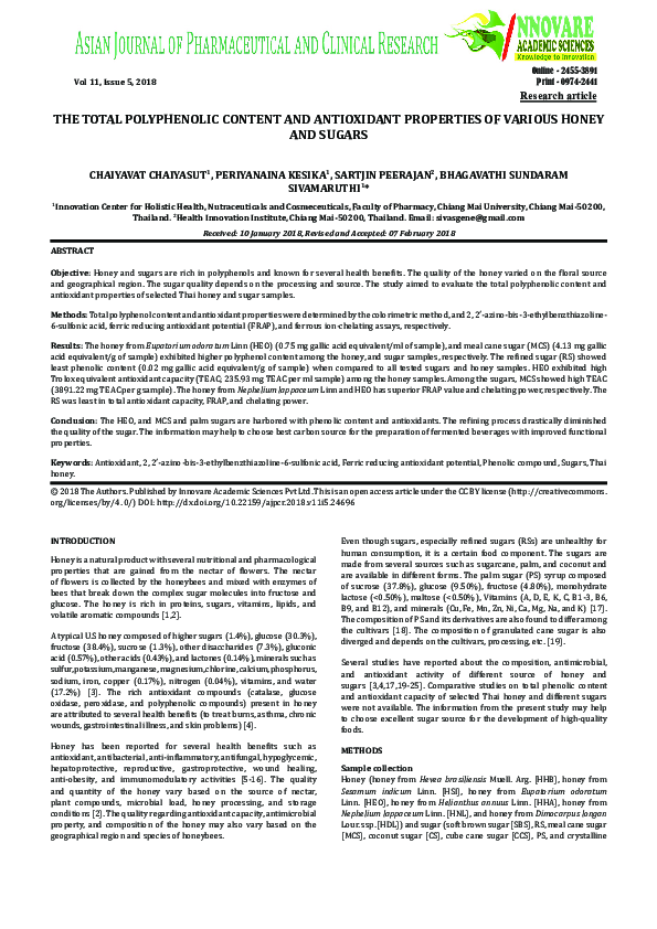 (PDF) The Total Polyphenolic Content and Antioxidant Properties of ...