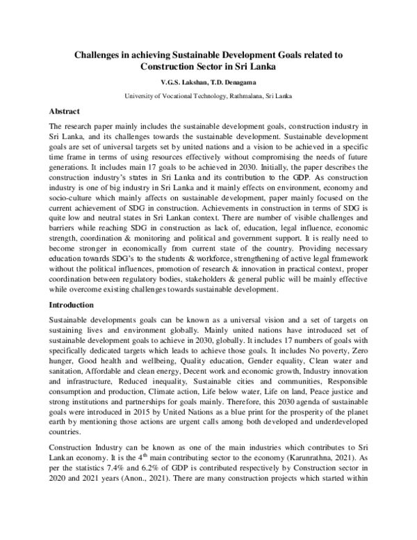 (PDF) Challenges in achieving Sustainable Development Goals related to ...