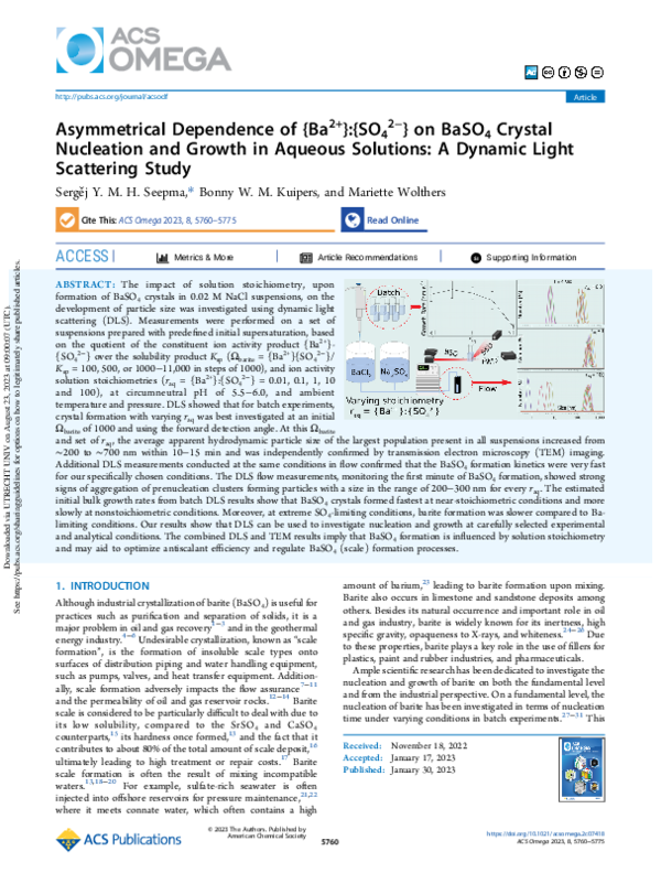(PDF) Asymmetrical Dependence of {Ba 2+ }:{SO 4 2– } on BaSO 4 Crystal ...