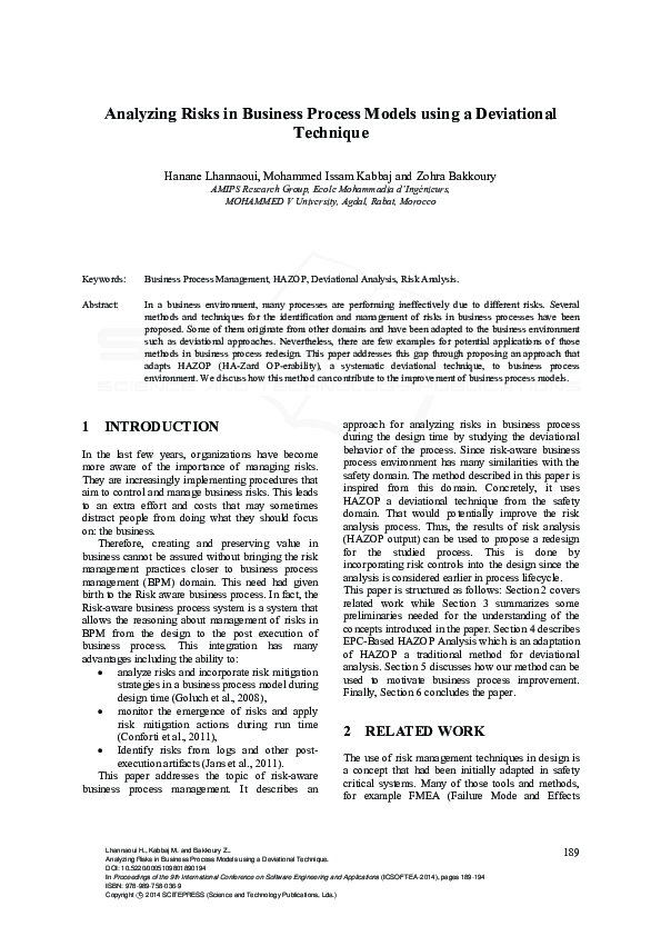(PDF) Analyzing Risks in Business Process Models using a Deviational ...