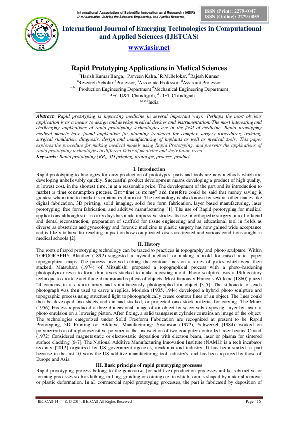(PDF) Rapid Prototyping Applications in Medical Sciences