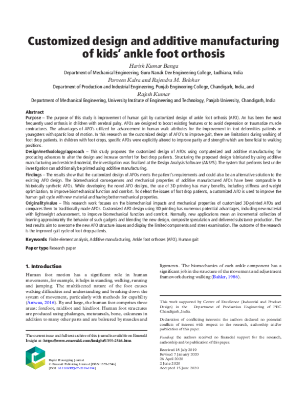 (PDF) Customized design and additive manufacturing of kids’ ankle foot ...
