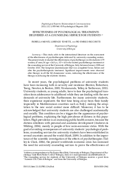 (PDF) Effectiveness of Psychological Treatments Delivered at a ...