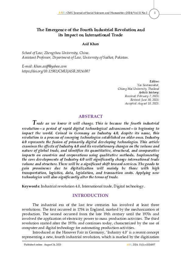 (PDF) The Emergence of the Fourth Industrial Revolution and its Impact ...