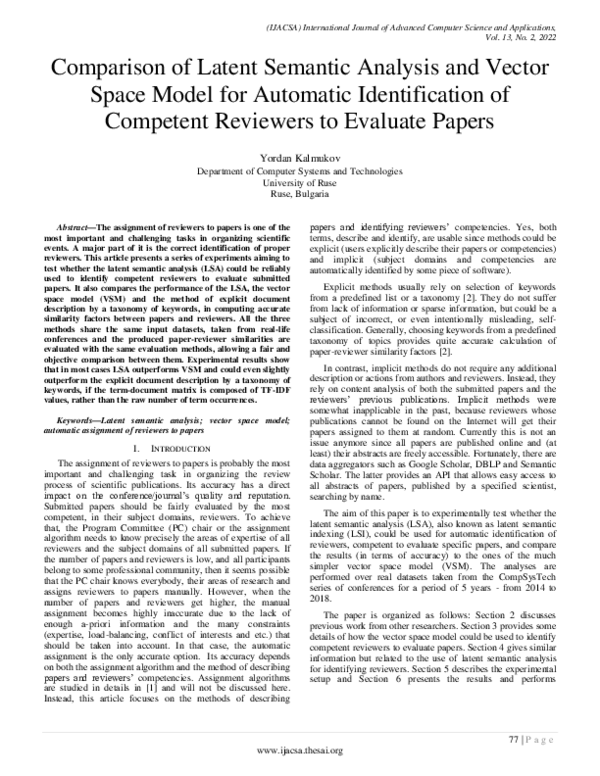 (PDF) Comparison of Latent Semantic Analysis and Vector Space Model for ...