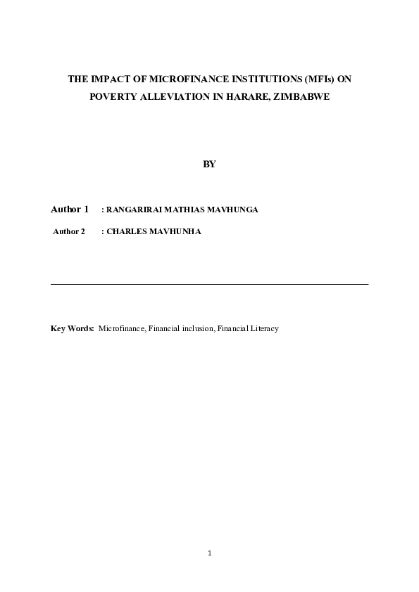 (DOC) THE IMPACT OF MICROFINANCE INSTITUTIONS (MFIs) ON POVERTY ...