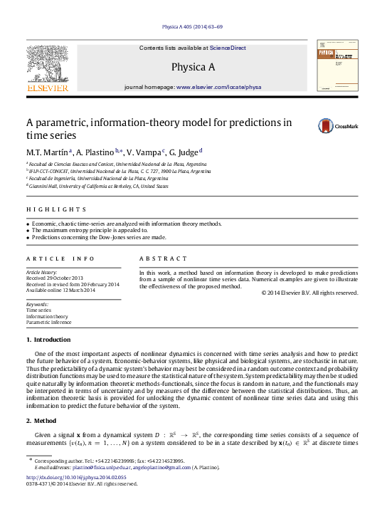 (PDF) A parametric, information-theory model for predictions in time series