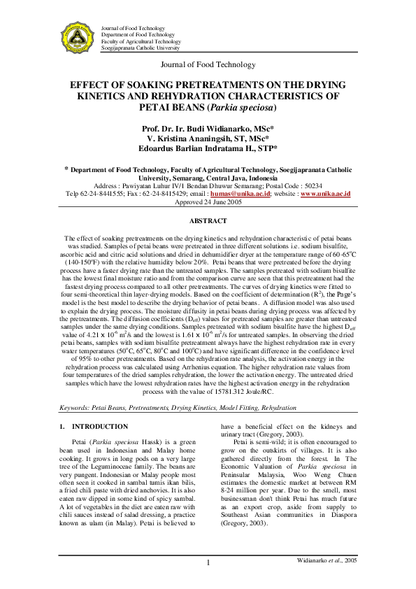 (PDF) EFFECT OF SOAKING PRETREATMENTS ON THE DRYING KINETICS AND ...