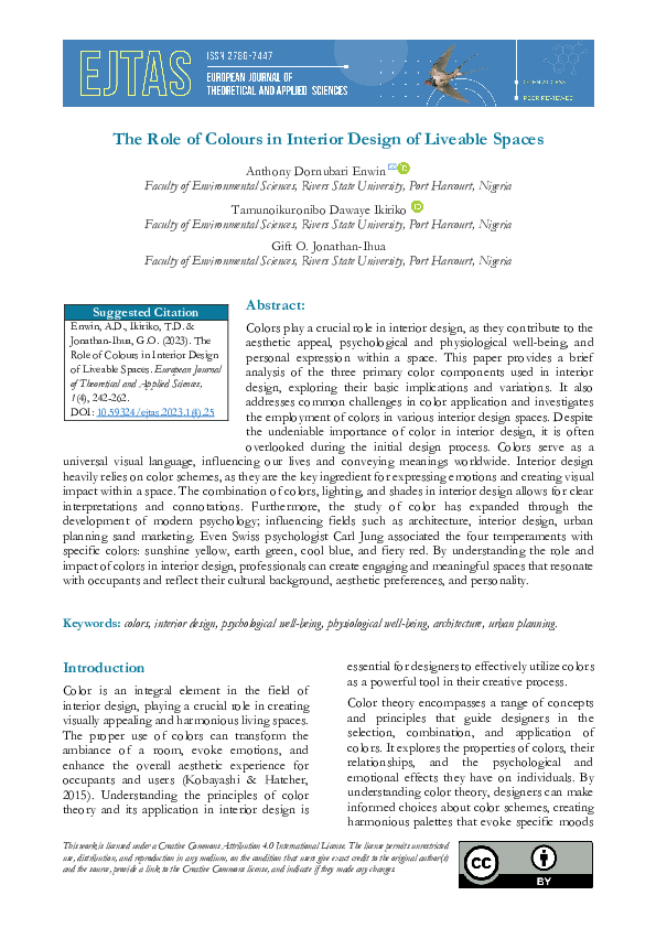 (PDF) The Role of Colours in Interior Design of Liveable Spaces
