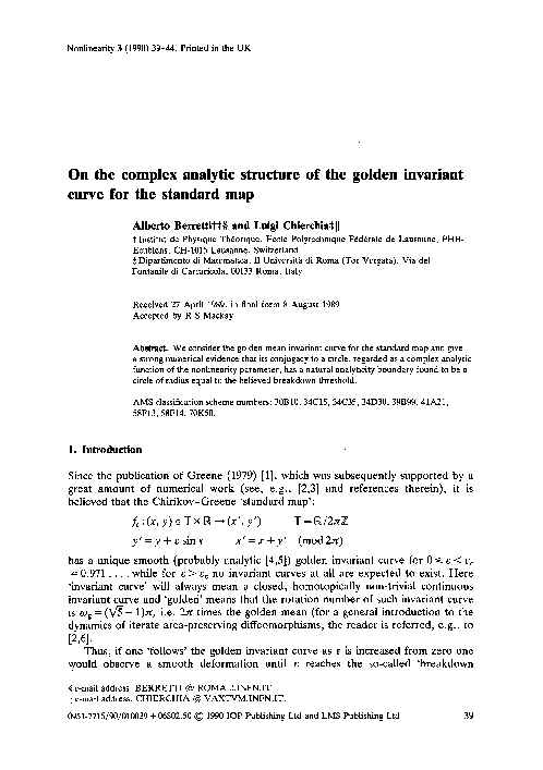(PDF) On the complex analytic structure of the golden invariant curve ...