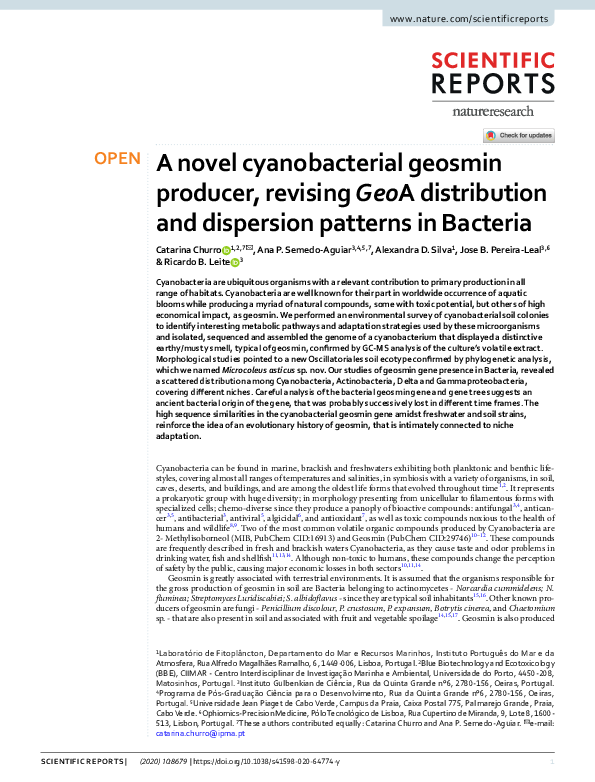 (PDF) A novel cyanobacterial geosmin producer, revising GeoA ...