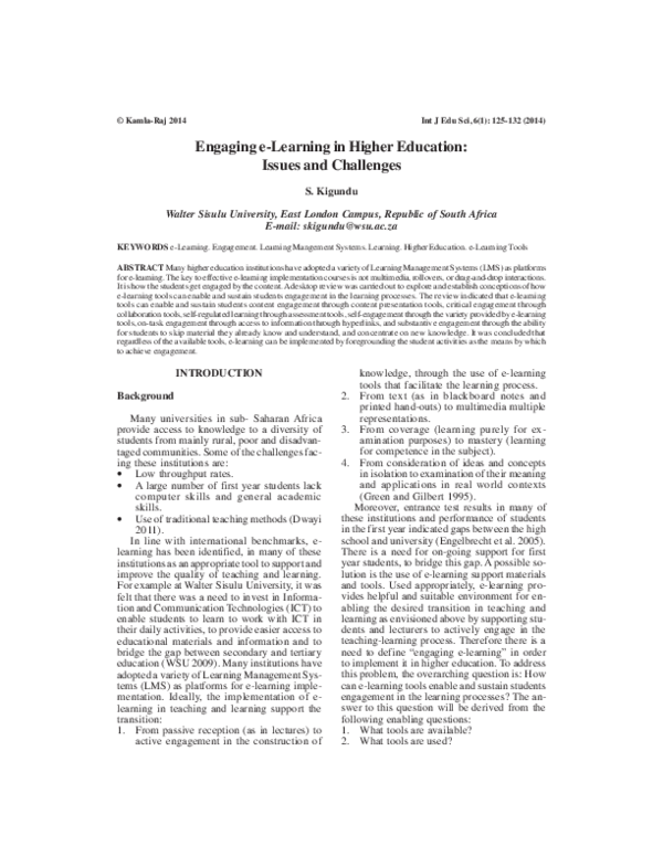 (PDF) Engaging e-Learning in Higher Education: Issues and Challenges