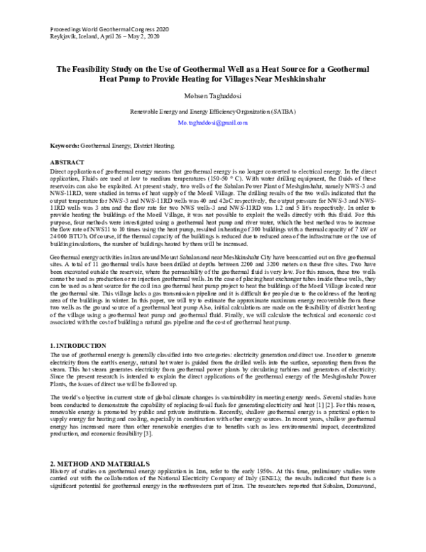 (PDF) The Feasibility Study on the Use of Geothermal Well as a Heat ...