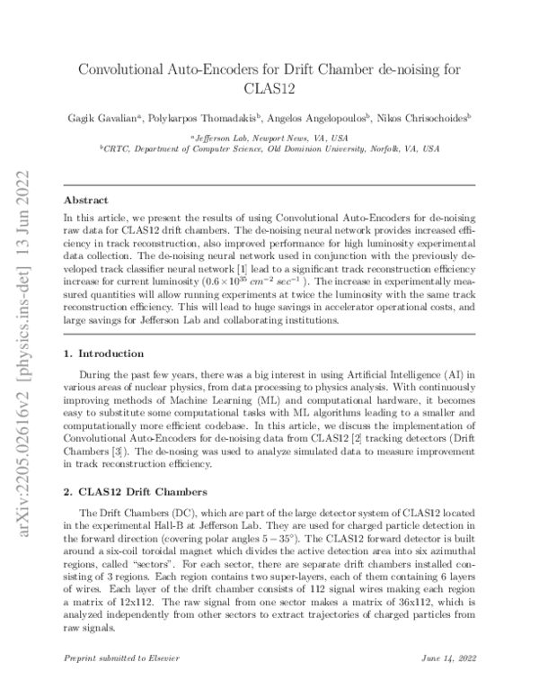 (PDF) Convolutional Auto-Encoders for Drift Chamber data de-noising for ...