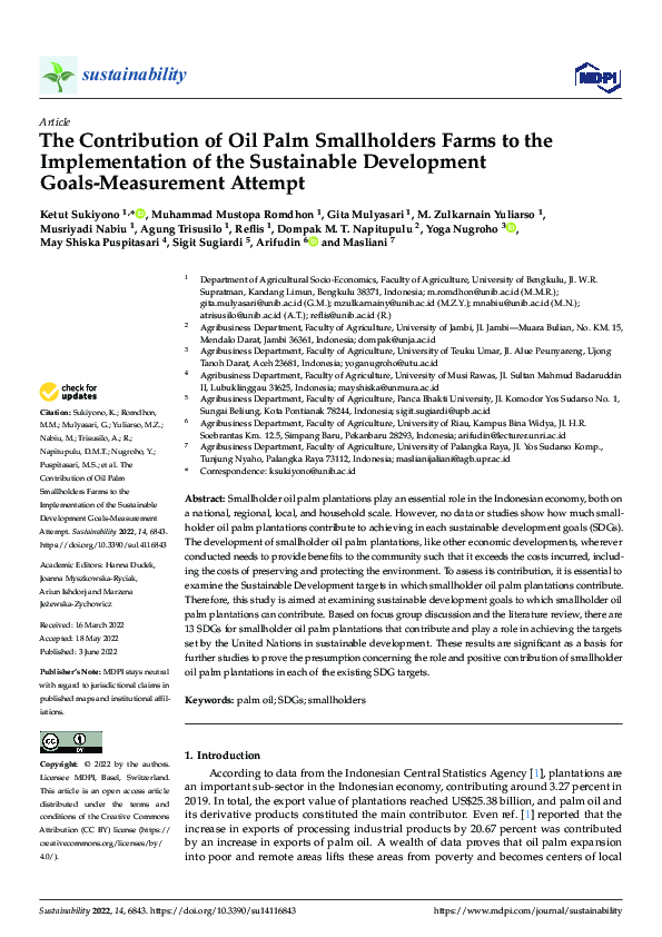 (PDF) The Contribution of Oil Palm Smallholders Farms to the ...
