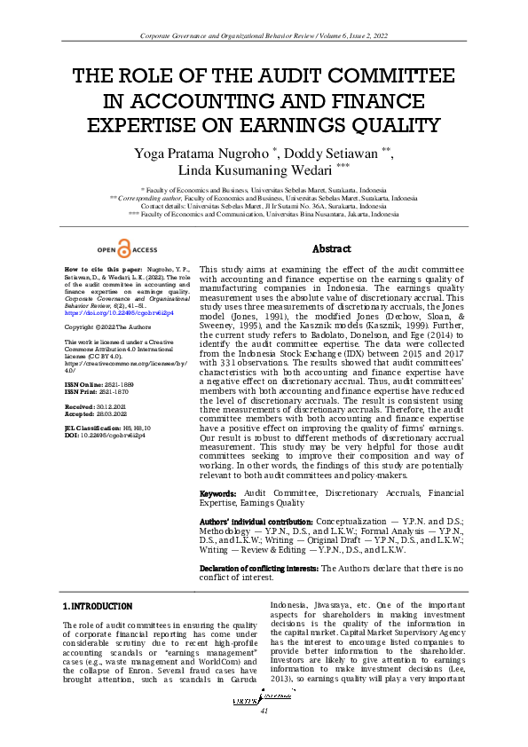 (PDF) The role of the audit committee in accounting and finance ...