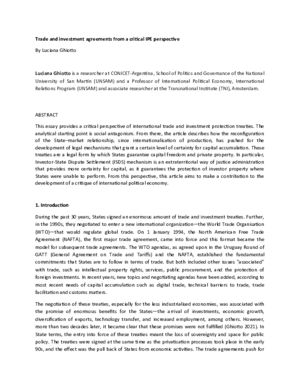 (DOC) Trade and investment agreements from a critical international ...