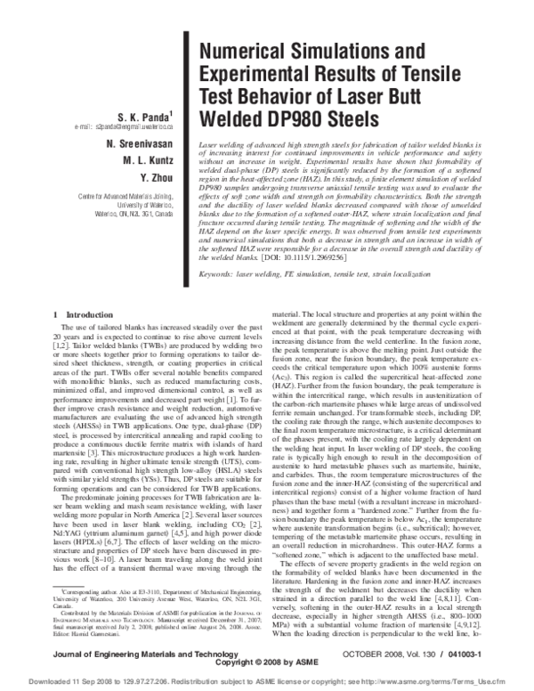 (PDF) Numerical Simulations and Experimental Results of Tensile Test ...