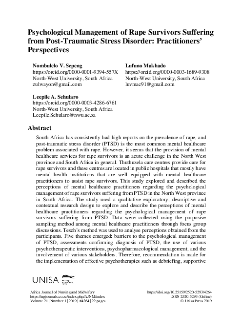 (PDF) Psychological Management of Rape Survivors Suffering from Post ...