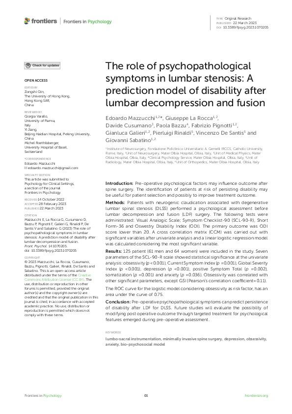 (PDF) The role of psychopathological symptoms in lumbar stenosis: A ...