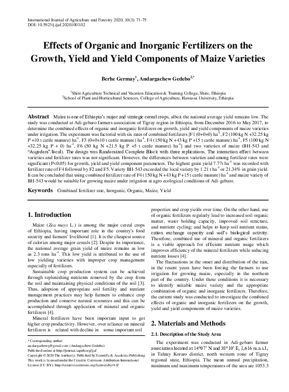 (PDF) Effects of Organic and Inorganic Fertilizers on the Growth, Yield ...